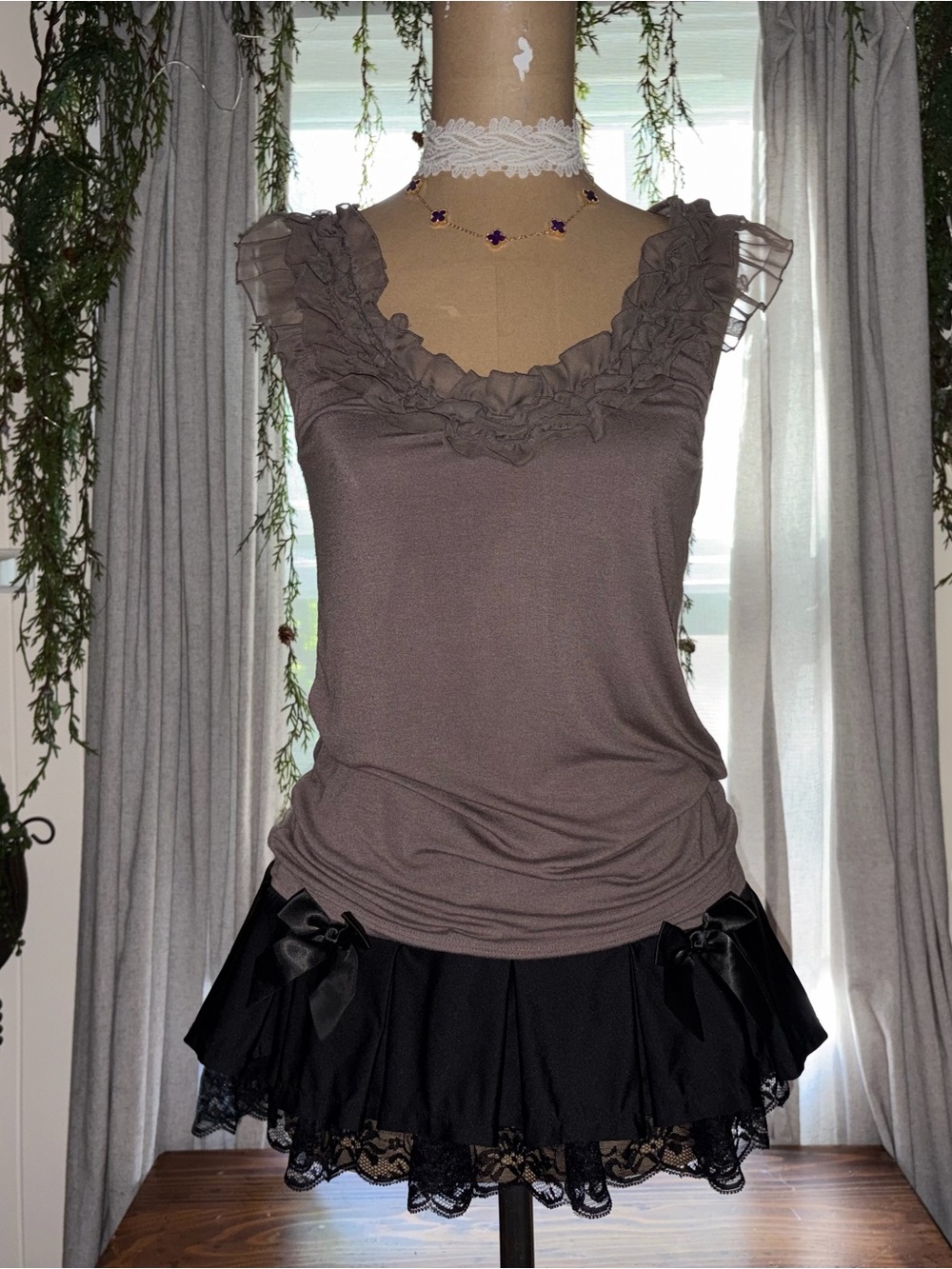 H&M Taupe Ruffled Sleeveless Camisole